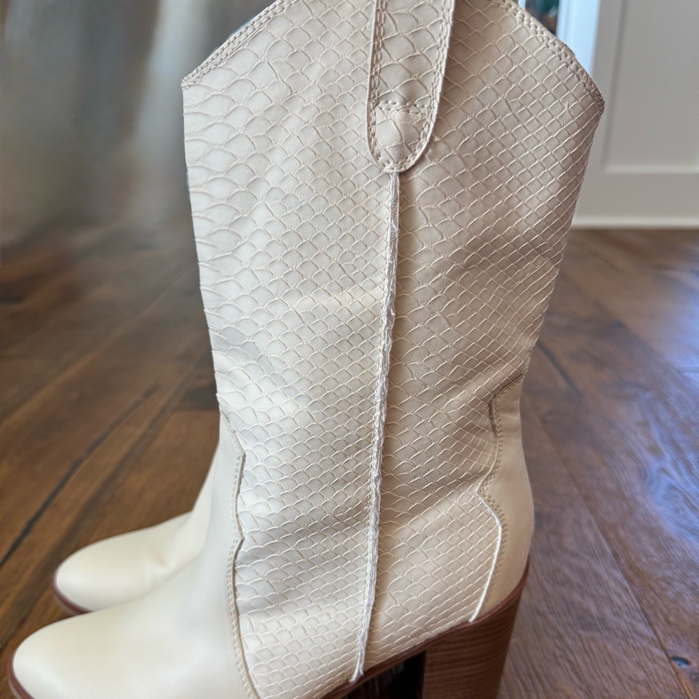 MIA Cream Textured Cowgirl Heeled Boots - Picture 5 of 8